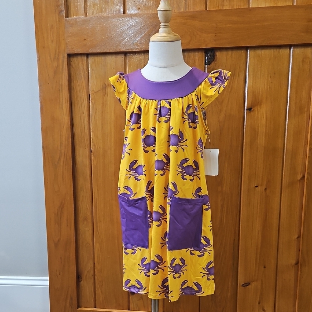 Yellow and Purple Crab Print Dress